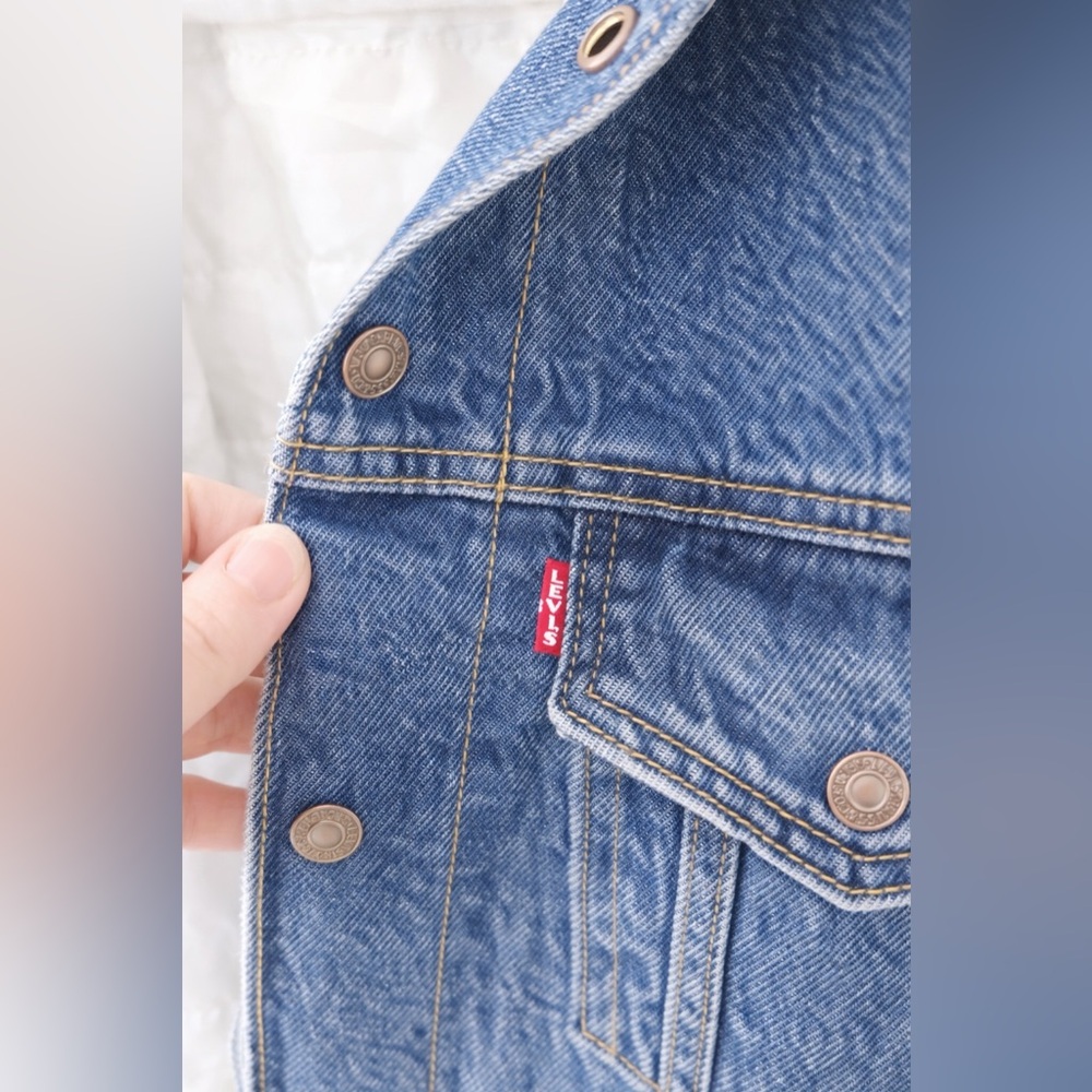 Levi’s Premium Denim Trucker Jacket Faux Fur Collar Quilted Lining Size L NWOT - Picture 5 of 5